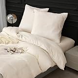 SAPHREAS Bettwäsche 200x220 100% Baumwolle 3teilig, Ähnliche Textur wie Washed Leinen, Bettwäsche-Sets mit Reißverschluss, Oeko-Tex Bettbezug, Weiß