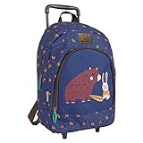 PERLETTI Ökologischer Kinderrucksack mit Rollen und Waldtieren - Kinder Trolley aus Recyceltem Kunststoff mit Rädern - Kindergarten Schulranzen Trolleytasche - 36x25x15 cm Eco (Bär und Kaninchen)