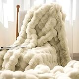 Pelzige Überwurfdecke mit weichem Kaninchenfell – warmes, gemütliches Blasen-Design, Kunstfell-Überwurf, großer Plüsch, dicke und kuschelige Decke, Premium-flauschige Decke für Bett, bequem,