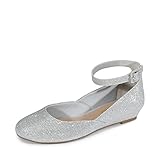 DREAM PAIRS Damen Revona Fesselriemen Ballerinas Flats Schuhe REVONA-E Silber/Glitter Größe 36 (EUR)
