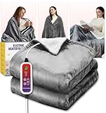 Mefine Heizdecke mit Abschaltautomatik, 180x100cm Wärmedecke Elektrische mit 6 Temperaturstufen und 4 Timer, Flanell Waschbar Heated Blanket fur Sofa, Zuhause, Büro, Kuscheldecke, Überhitzungsschutz