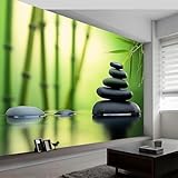 Fototapete Bambus und Stein Tapete 250 x 175 cm (WxH) Fototapeten Schlafzimmer Wohnzimmer Moderne 3D Effekt Wandtapete Bambus und Stein Vliestapete Wand Dekoration Poster Foto Tapeten q.6625