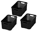 BranQ - Home essential Korb in Rattan Design 3er Set Grösse M 10 l, BPA-frei Kunststoff PP, Schwarz, 28,8x19,7x16,2 cm, 3 Stk.