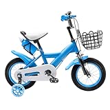 Kinderfahrrad 12 Zoll Fahrrad, Jungen und Mädchen Fahrrad, Kinderfahrrad mit Stützrädern und Aufbewahrungskorb, blau.