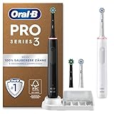 Oral-B Pro Series 3 Elektrische Zahnbürste Doppelpack — Electric Toothbrush, Inkl. 4 Aufsteckbürsten — 3 Putzmodi für Zahnpflege, Zahnbürste Elektrisch, Designed by Braun, Schwarz und Weiß