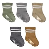 Baumwolle 5 Paar Baby Rutschfest Socken In Geschenkbox für Neugeborene 0-6 Monate bis 3 Jahre Nahtlos Socken Jungen Mädchen Rutschsocken Kindersocken (DE/NL/SE/PL, Alter, 6 Monate, 12 Monate, Beige)