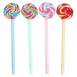 POPETPOP Lutscher Gelstifte 4 Stück Bunte Gelroller mit Schwarzer Tinte Lutscherförmige Kugelschreiber für Schule Büro und Kreatives Schreiben