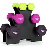Hantelset 2x1kg, 2x2kg, 2x3kg mit Rack - 12 kg Farbwahl - Kurzhanteln 6er Set aus Gusseisen mit Vinyl, Hantelständer, Gewichte für Home Gym, Fitnessstudio Training Krafttraining, rutschfeste Neopren