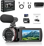 ZIMOCE Videokamera 4K Camcorder, 21X Digital Zoom Vlogging Kamera, 64MP Vlog Kamera für YouTube, 3.0'' 270°Drehbarer Screen Camcorder 4K mit 64 GB SD-Karte, Externem Mikrofon, 2 Batterien