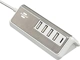 brennenstuhl®Estilo USB Ladegerät mit Schnellladefunktion/Mehrfach USB Ladestation mit Edelstahloberfläche und 1,5m Textil-Kabel (1x USB C Power Delivery und 4X USB-Ladebuchse)