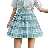 Minetom Frauen Mädchen Kurze Hohe Taille Gefaltete Skater Tennis Schule Rock Damen Kariert Rock Faltenröcke Minirock Kurz Skirt Grün M