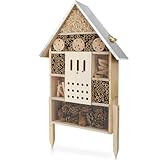 WILDLIFE HOME Insektenhotel XXL Stehend Bienenhotel mit Standfuß 79 cm & Metalldach I Groß Wildbienenhotel, Insektenhaus für Bienen, Marienkäfer & Schmetterlinge, fertiges Insektenhotel kein Bausatz
