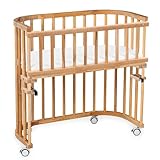 babybay Maxi extra großes Beistellbett aus massivem Buchenholz/Kinderbett Höhe stufenlos verstellbar & umweltfreundlich/mit Matratze, Gitter, Rollen (kernbuche geölt)