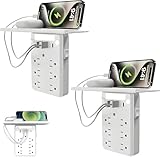 11 in 1 Wandsteckdose Extender mit Regal und Nachtlicht, Multi Plug Überspannungsschutz Steckdosenleiste mit 1 Typ C & 6 AC-Steckdosen 3 USB-Anschlüsse, flache Wandsteckdosen Extender für Home Office