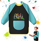 OSDUE Malschürze für Kinder, Kinderschürze mit Taschen, Malkittel Kinder, Bastelschürze Kinder, Wasserdicht Kinder Malkittel für Schule Kunst Malerei, Kochen, Laboraktivität, 7-12 Jahre Junge/Mädche