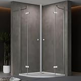 AQUENITH Duschkabine Viertelkreis 80 x 80 cm Runddusche Duschabtrennung Scharniertür Duschtür Falttür 6 mm Echtglas mit Duschwanne Duschtasse,Höhe 185 cm