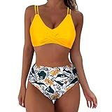 Damen Vintage Retro 50s Bikini Set Bikini Bauchweg Push Up Frauen-Sommer Zweiteiliger Bikinis Blumenmuster Bikini Oberteil Schwarz und Tanga Bikini Cross Back Badeanzüge SportBikini Strand Pool