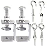 Edelstahl C-Zwingen 6 Stück Set, C Klemme Kieferöffnungen 30mm Fixierzange Einstellbar Klemmbereich ist 0-25mm mit Edelstahl Haken und Ringschrauben für Holzarbeiten, Schweißen