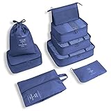 8 Set Packwürfel für Koffer, Reiseutensilien, Gepäck-Organizer für Reisezubehör, Schuhbeutel, Wäschesack, dunkelblau