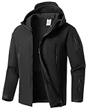 WINKEEY Jacke Herren Softshelljacke Für Herren Arbeitsjacke Winterjacke Fleece Gefüttert Übergangsjacke Wasserdicht Winddicht Warm Outdoorjacke Funktionsjacke,Schwarz XL