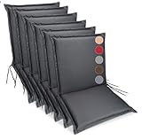 sunnypillow 6er Set Gartenstuhlauflagen | 100 x 50 | extra dick 9cm | Niedriglehner Auflagen waschbar wasserdicht | Polsterauflagen Outdoor Stuhlauflagen Polster Sitzkissen Gartenstuhl | Anthrazit |