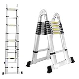5M Alu Teleskopleiter Teleskop Klappleiter, Groosse Anwendbarkeit Multifunktionsleiter, Klappbar Leiter, 150 kg Belastbarkeit Leiter für Garten Innen
