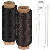Ledergarn Ledernadel, Sattlergarn Gewachst, 2 Rollen Wachsfaden mit Sattlernadel, Leder Faden für Lederhandwerk DIY Handwerk Nähen Buchbinden Reparieren