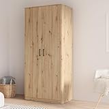 FORTE NIKO Kleiderschrank 82, Scandi Kleiderschrank mit 2 Türen, Holzwerkstoff, Artisan Eiche Dekor, 81,9 cm breit, 185 cm hoch, 52,7 cm tief
