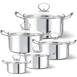 HOUSLUX Topfset Induktion Topf Kochtopf Set 5-teilig,Topfset Edelstahl poliert, Töpfe Set unbeschichtet Edelstahl poliert, Töpfe Set unbeschichtet (silberhell, 5 Teilige Set)