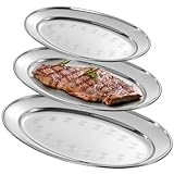 3 Stück ovale Edelstahl-Servierplatten, lebensmittelechte Metall-Servierplatte, großes Brutzel-Serviertablett, Kellnertablett, hochglanzpoliertes Edelstahl-Lebensmitteltablett für Abendessen, Partys
