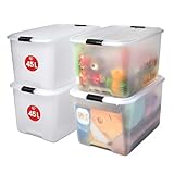Iris Ohyama Aufbewahrungsbox mit Deckel, 45L, 4er-Set, Transparent, Schnappverschlüsse mit Griffen, Stapelbar, Stark & Langlebig, Für Kleidung, Garage, Zuhause, Büro, Plastikbox, Lagerung TB-45