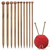 Holz-Stricknadeln, 10 Stück (6/7/8/9/10 mm × 25 cm), Bambus-Stricknadeln, Holz-Stricknadel-Set, geeignet für Kinder, Erwachsene, Anfänger, Profis, DIY-Stricken