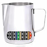 600ml Milchkännchen Edelstahl Handheld Aufschäumkännchen,Kaffee Creamer Milch Aufschäumer Kännchen Tasse mit Latte Art Pen,Milchkännchen für Barista Cappuccino Espresso (mit integriertem Thermomete)