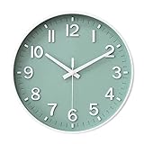 HZDHCLH 30cm Lautlos Wanduhr Schleichende Sekunde mit Arabisch Ziffer ohne Ticken für Dekoration Wohnzimmer, Küche, Büro, Schlafzimmer (Grün)