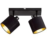 Reality Leuchten Tommy R80332079 Spotbalken, Metall Schwarz Matt, Stoffschirm Schwarz/Goldfarbig