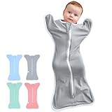 HINATAA Pucksack Baby 0-3 Monate/ 3-6 Monate, Baby Schlafsack Neugeborene Bio-Baumwolle, Baby Swaddle Ganzjahres, Baby Wickeldecke für Jungen Mädchen, Verstellbarer Pucktücher Baby (Grau, 3-6 Monate)