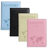 JcvPot 4 Reisepasshüllen Set, Passport Hülle Aus PU-Leder, Organizer Für Reisepass Und Karten, 4 Farben (Schwarz, Hellblau, Beige, Rosa), Ideal Für Geschäftsreisen Und Familienurlaube