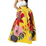 YLCYDLYU Rock Lang Damen Langer Rock Von Frauen Mit Hoher Taille Gedruckter, Halbholder Langer Rock-Gelb-S
