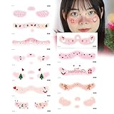 Make-up-Aufkleber für das Gesicht, Make-up-Aufkleber für das Gesicht | 12 x temporäre Make-up-Aufkleber, niedliches Make-up, Urlaubsgeschenk, gefälschtes Rouge, Liebesherz, Elch