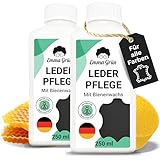Emma Grün® Lederpflege für Ledercouch & Sofa 2x 250ml [MIT BIENENWACHS] - Glatt- & Kunstleder Pflege - Lederpflege Auto Autositze - Pflegemittel Sofa, Jacken & Autoleder (+SCHWAMM) - Made in Germany