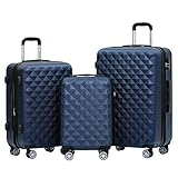 BEIBYE Kofferset 4 Zwillingsrollen Hartschale Trolley Koffer Reisekoffer Reisekofferset Gepäckset in 12 Farben (Dunkelblau)