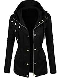 Damen Parka Leichter für, Frühlings- und Sommerjacke mit Kapuze, Damen-Outdoor-Mantel, Reisen, Wandern und Gehen, durchgehender Reißverschluss, Außenmaterial aus 100 % Baumwoll-Twill (Schwarz, S)