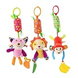Hohopeti 3 Teiliges Babybett Set Rotierende Glocken Hängespielzeug Für Neugeborene üsch Rassel Mit Cartoon Motiven Katze + + Für Babys Und Kleinkinder