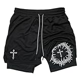 Generisch Shorts Herren Kurze Hosen 3D-Digitaldruck Herren Fitness-Shorts Lässige, sportliche Workout-Shorts für Fitnessstudio Freizeit (Black1, S)