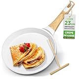 Nutrichef Crepe Pfanne 23 cm Weiß– Antihaft & Marmorbeschichtet Mit Holzspatel, Induktionsgeeignet & spülmaschinenfest Für Crêpes, Dosas & Pfannkuchen