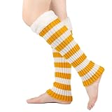 Lammfell Fußwärmer Women's Winter Striped Knitted Sock Hairy Warm Leg Stacked Socks Christmas Warm Foot Lammfell Schuhe (Yellow, One Size)