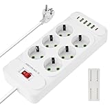 Herboom Steckdosenleiste 12 n 1 Mehrfachsteckdose mit USB, 2500W Steckerleiste mit Schalter, 6-Fach Steckdosen und 4 USB Anschluss und 2 Typ C mit 2M Verlängerungskabe mit Streifenhalter
