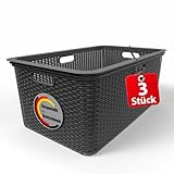 BigDean 3 Stück Wäschekorb 59x39x26 cm Rattan Design – Wäschewanne Made in Germany