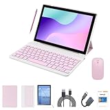 Crelander 10.1 Inch Android 13 Tablet mit SIM Card Slot 4G LTE Calling, 12GB+512GB, 8000mAh Battery, Dual Camera, Bluetooth/WiFi, Bundle mit Schutzhülle, Tastatur, Maus & Stylus (Rose)