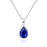 Linawe Kette Halskette Damen Saphire Blau Anhänger Silberkette, Silber Schmucksets für Damen, Kettenanhänger Silber Diamant Geburtsstein Kristall Kette Halsketten Jewelry